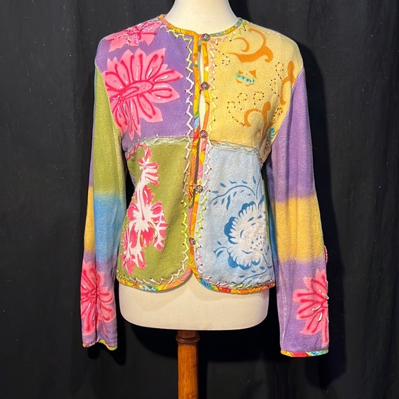 Sandy Starkman floral cardigan-beaded, appliquéd & embroidered-stated flaws - Picture 1 of 16